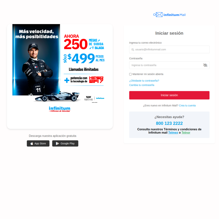 mail.infinitummail.com homepage screenshot