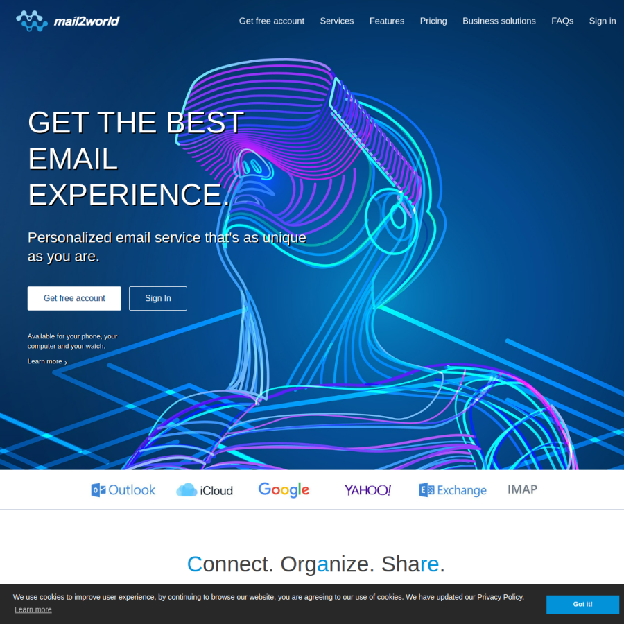 mail2world.com homepage screenshot