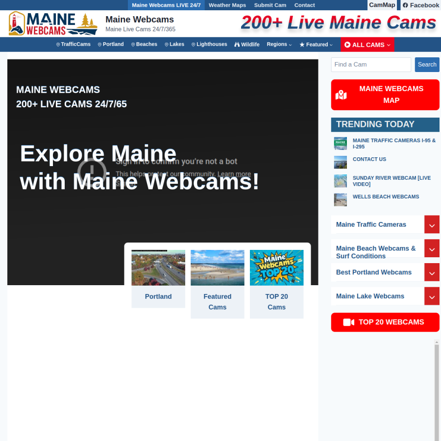 maine-webcams.com homepage screenshot