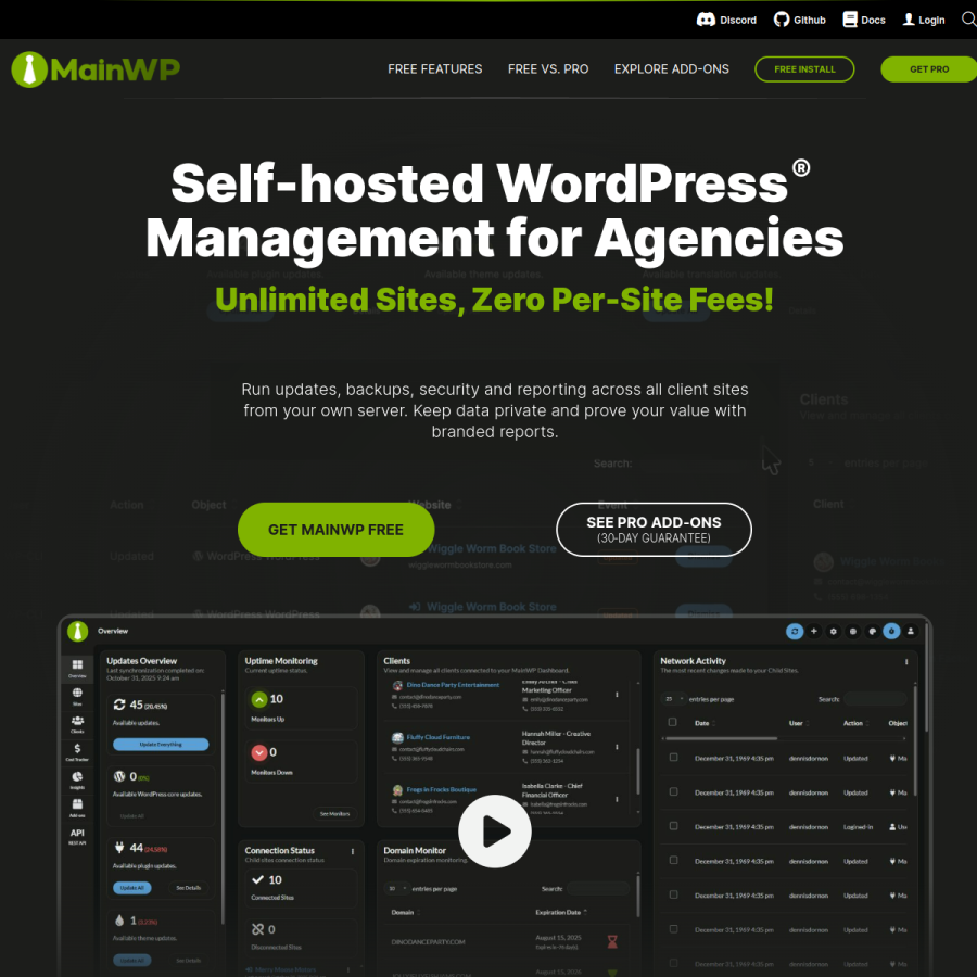 mainwp.com homepage screenshot
