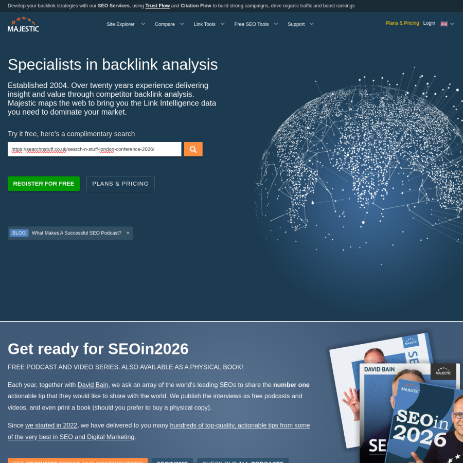 majestic.com homepage screenshot