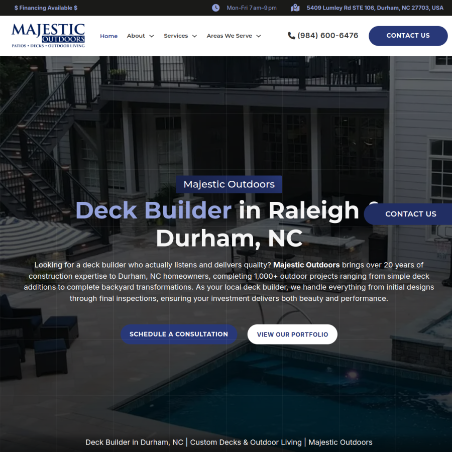 majesticpatiodeck.com homepage screenshot
