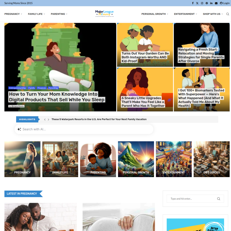 majorleaguemommy.com homepage screenshot