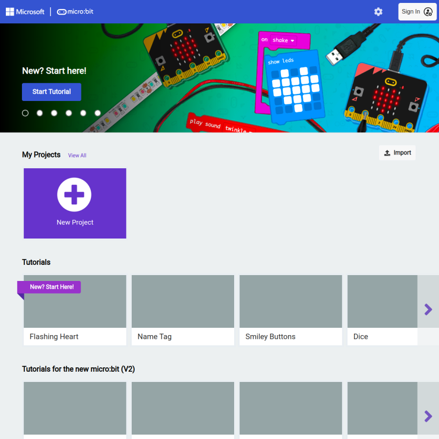 makecode.microbit.org homepage screenshot