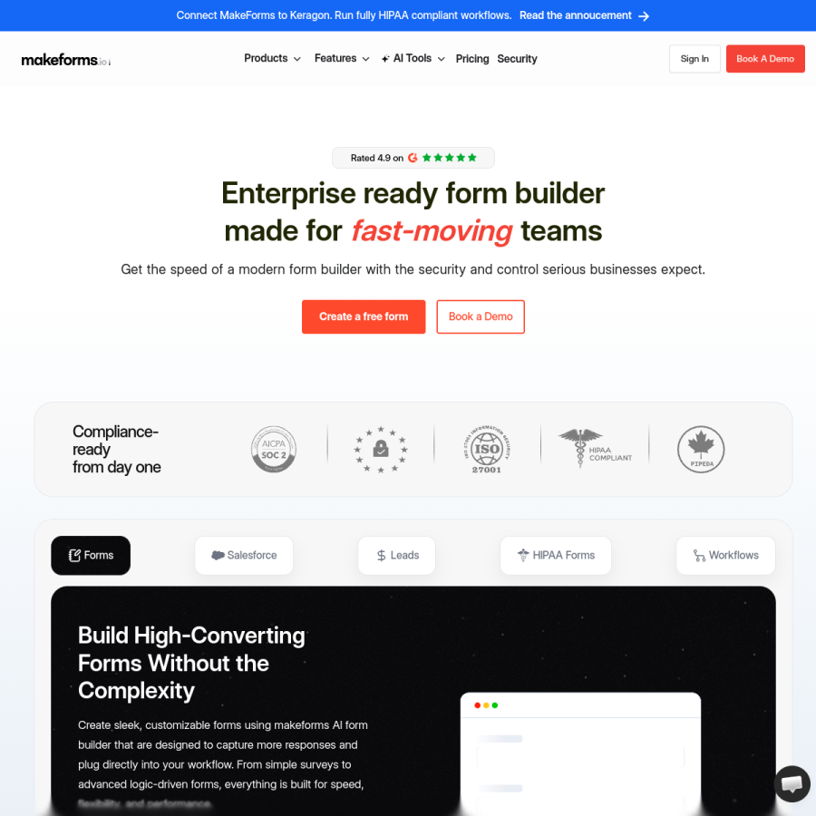 makeforms.io homepage screenshot