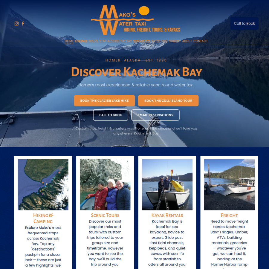 makoswatertaxi.com homepage screenshot