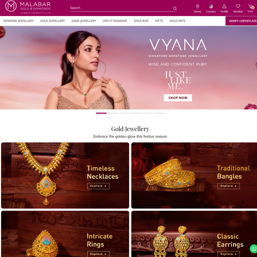 malabargoldanddiamonds.com homepage screenshot