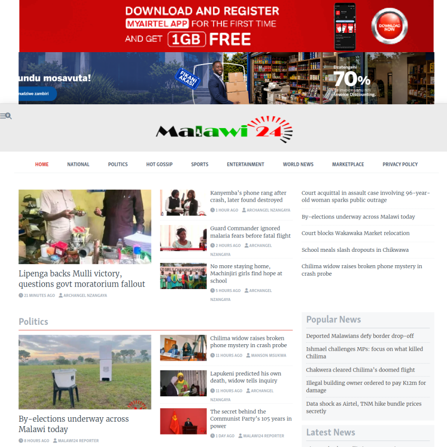 malawi24.com homepage screenshot
