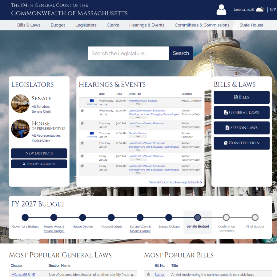 malegislature.gov homepage screenshot