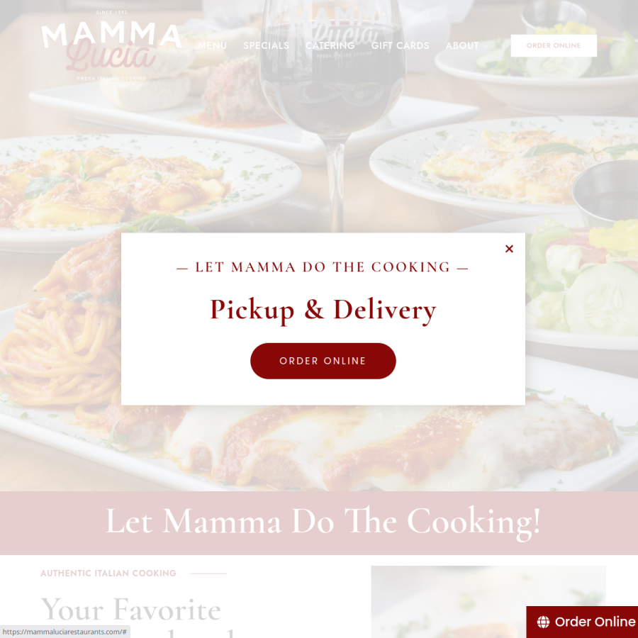 mammaluciarestaurants.com homepage screenshot