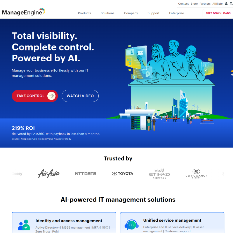 manageengine.com homepage screenshot