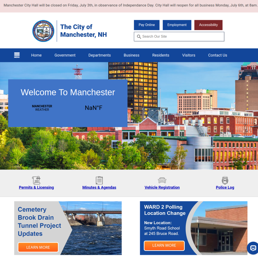 manchesternh.gov homepage screenshot