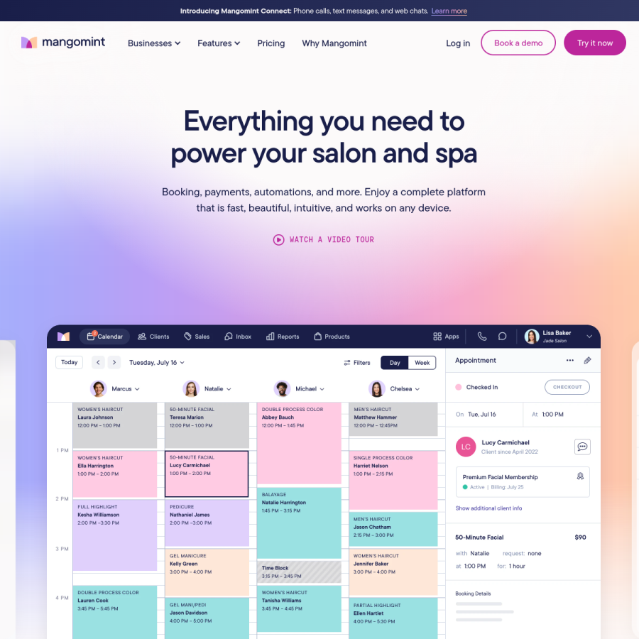 mangomint.com homepage screenshot