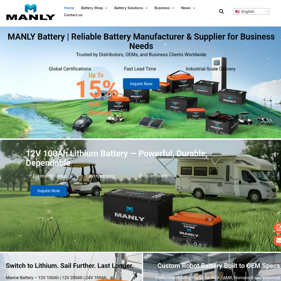 manlybattery.com homepage screenshot
