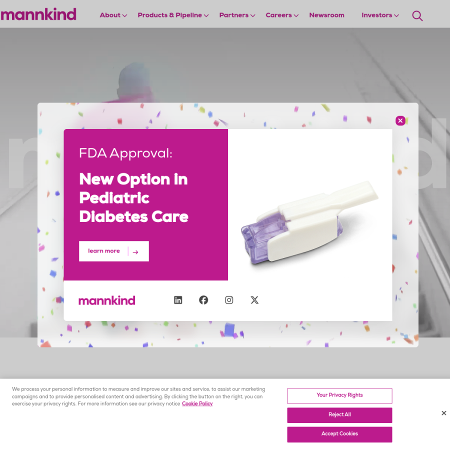 mannkindcorp.com homepage screenshot