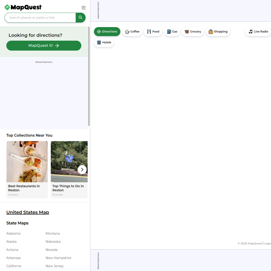 mapquest.com homepage screenshot