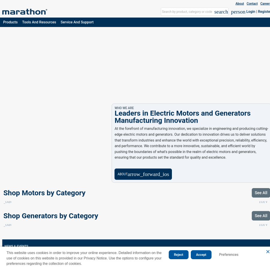 marathonelectric.com homepage screenshot