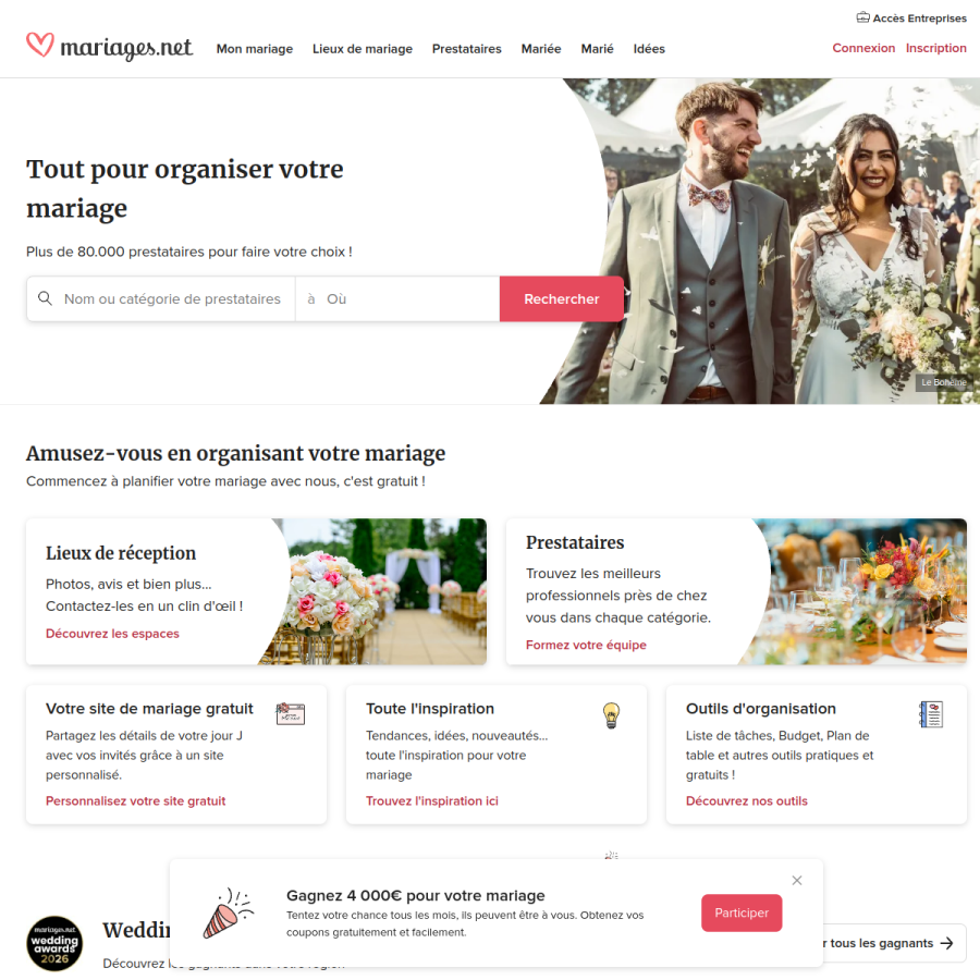 mariages.net homepage screenshot