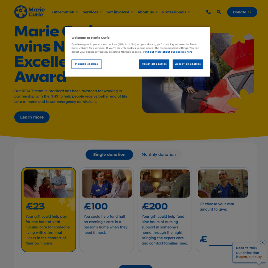 mariecurie.org.uk homepage screenshot