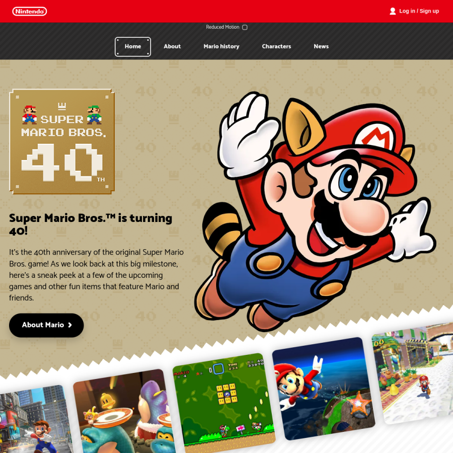 mario.nintendo.com homepage screenshot