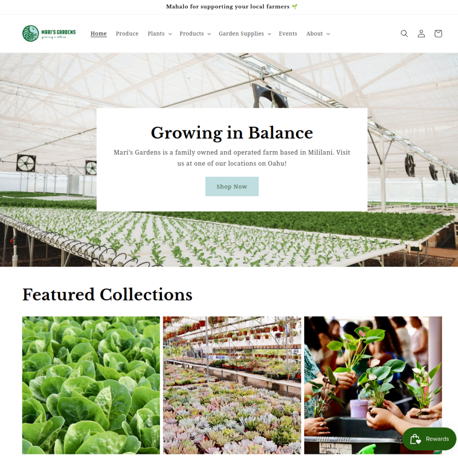 marisgardens.com homepage screenshot