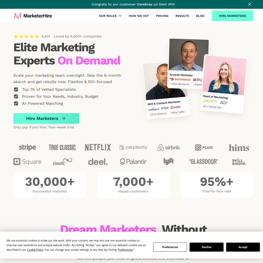 marketerhire.com homepage screenshot