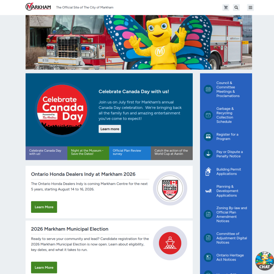 markham.ca homepage screenshot