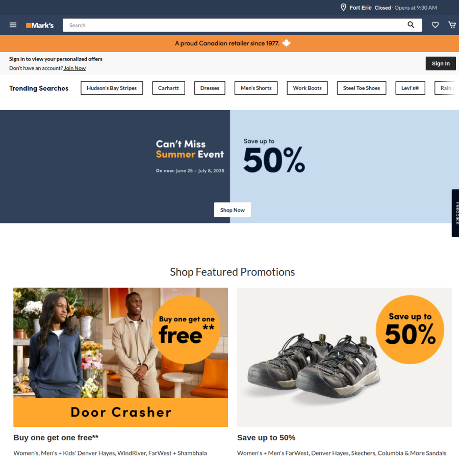 marks.com homepage screenshot