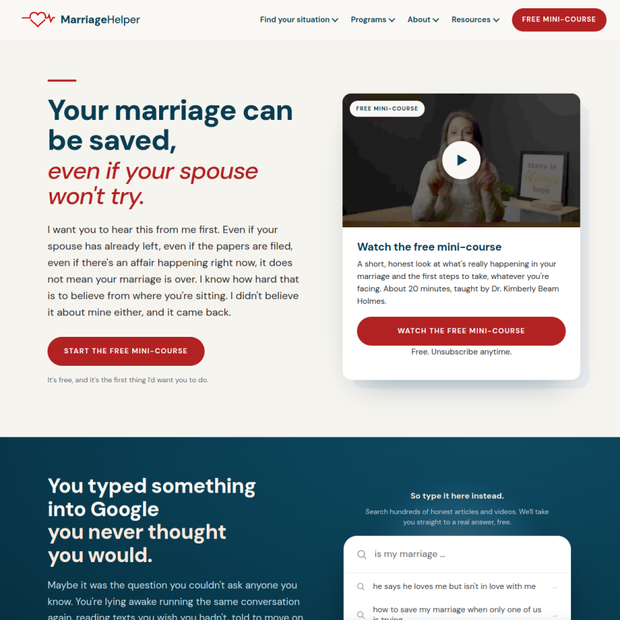 marriagehelper.com homepage screenshot