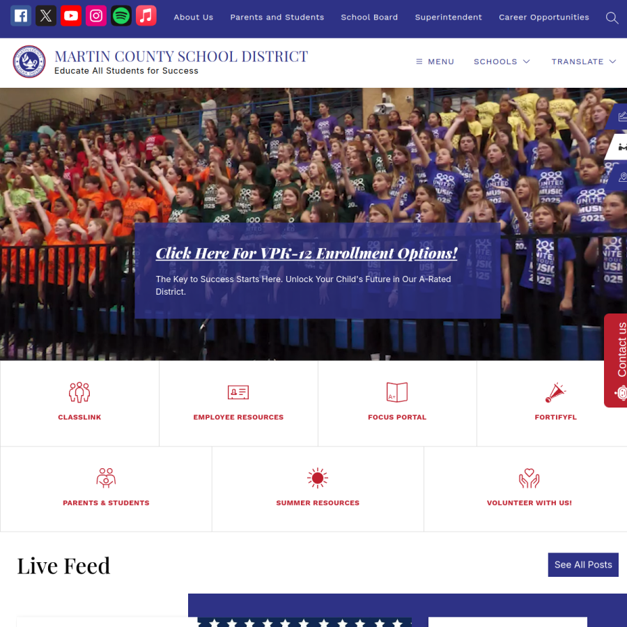 martinschools.org homepage screenshot