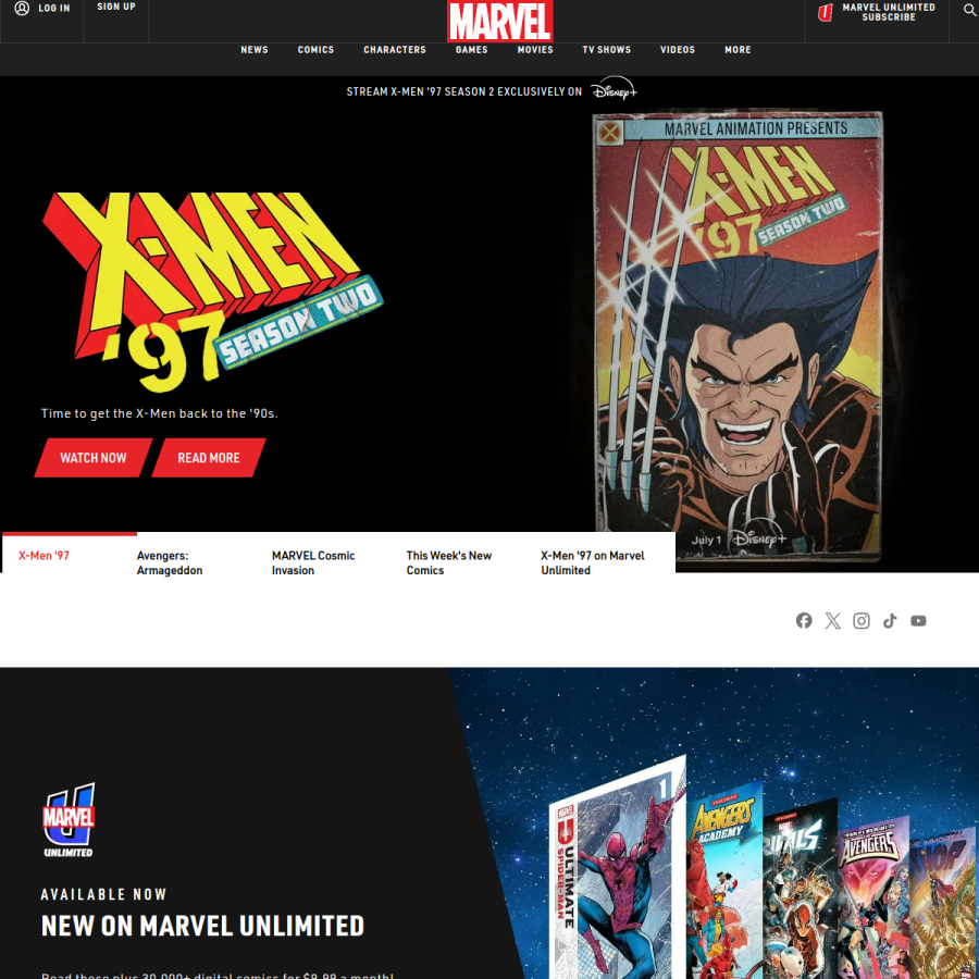 marvel.com homepage screenshot