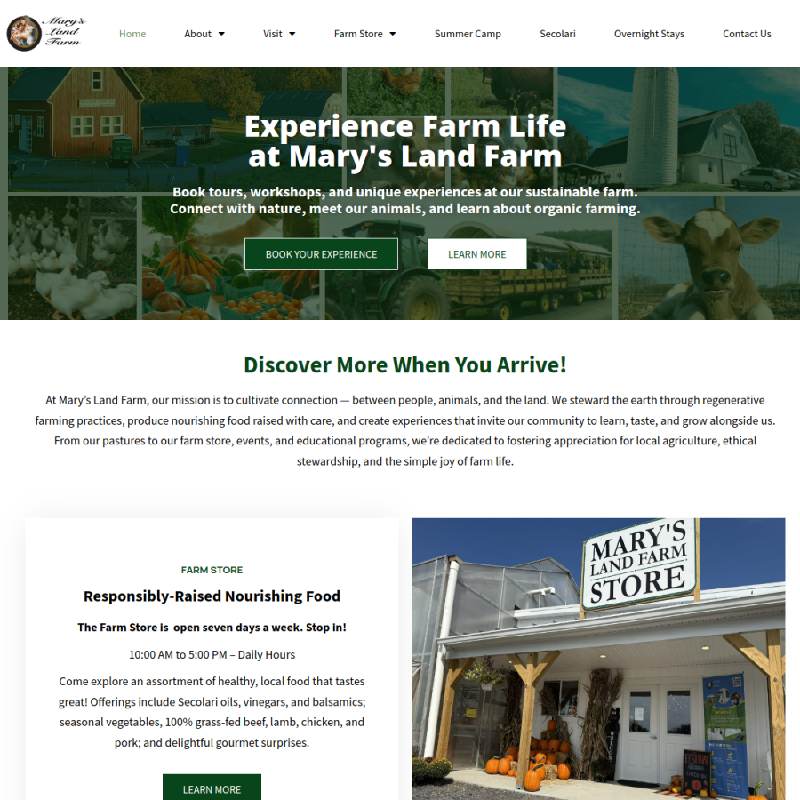 maryslandfarm.com homepage screenshot