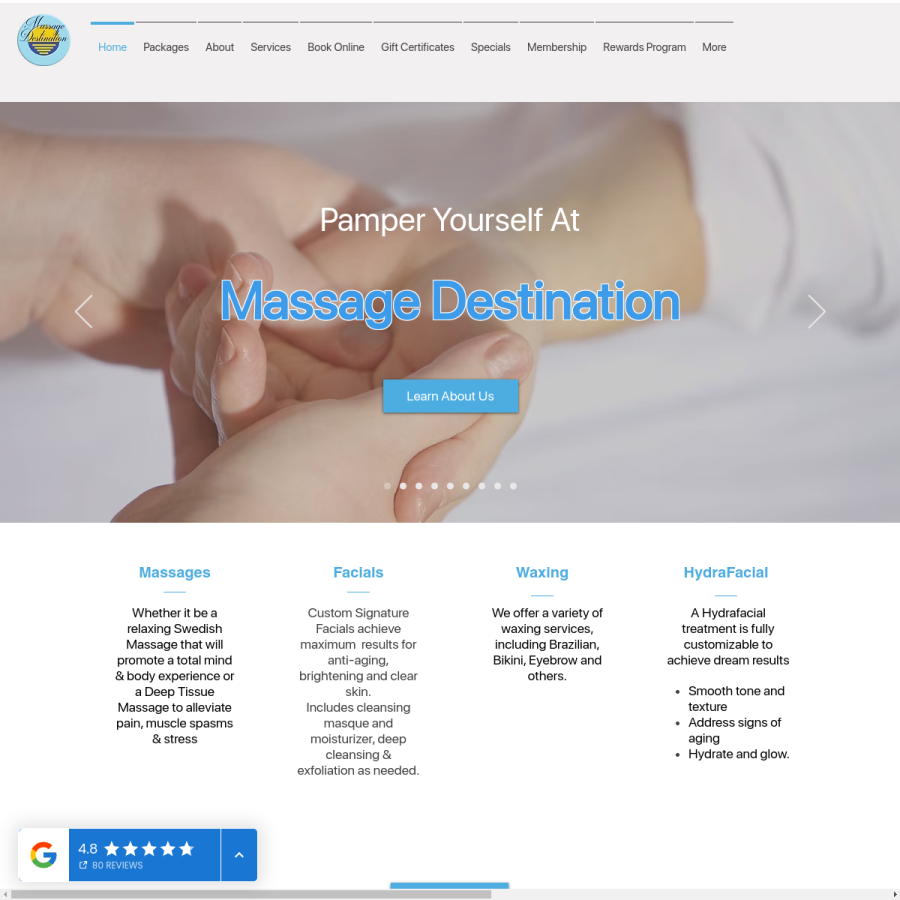 massagedestination.com homepage screenshot