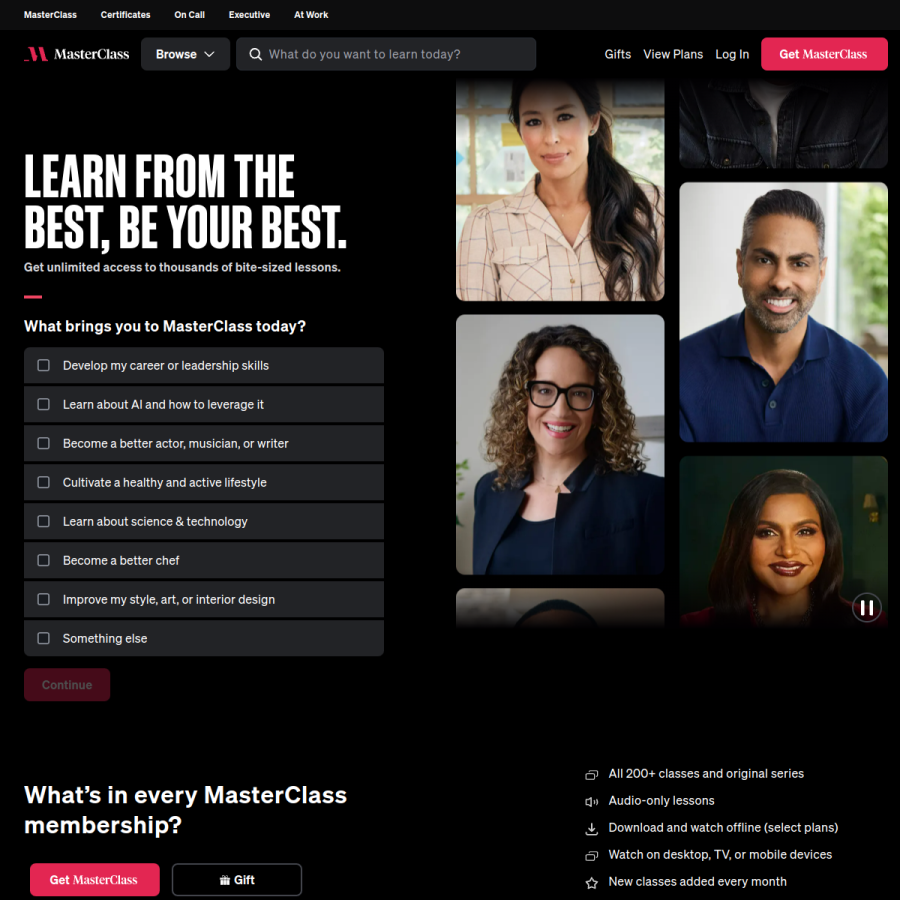 masterclass.com homepage screenshot