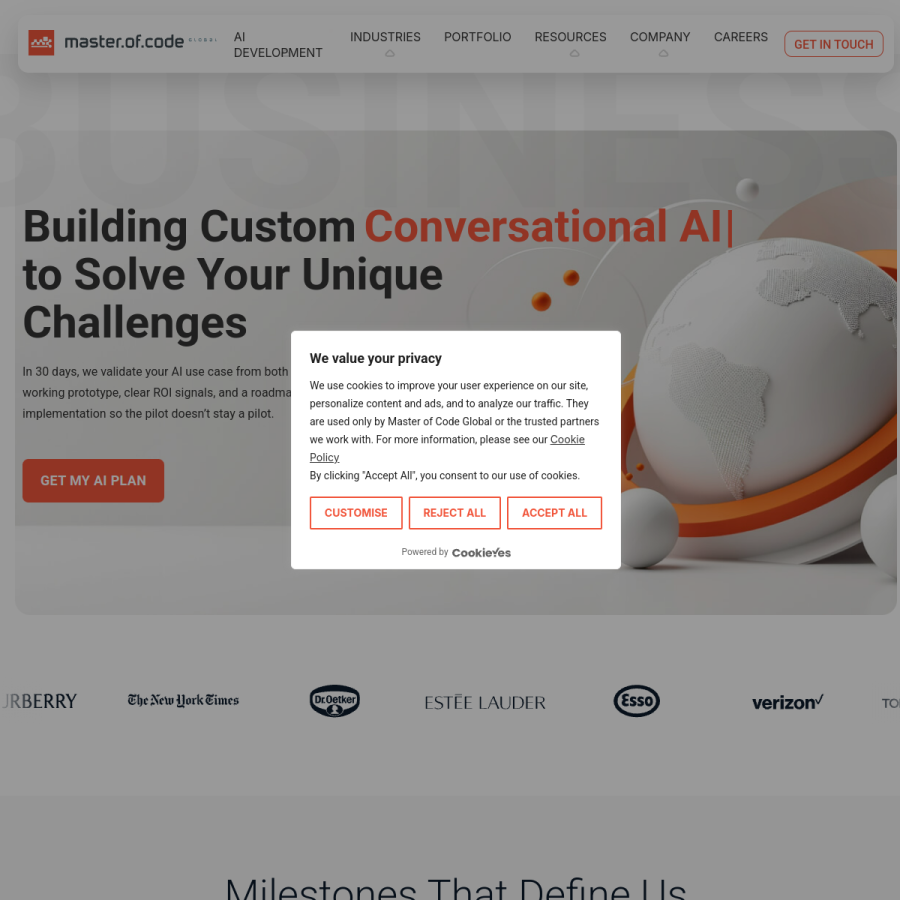 masterofcode.com homepage screenshot