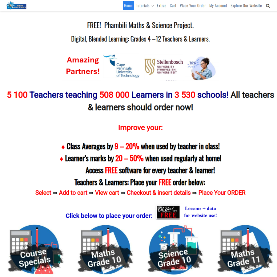 mathsandsciencelessons.com homepage screenshot