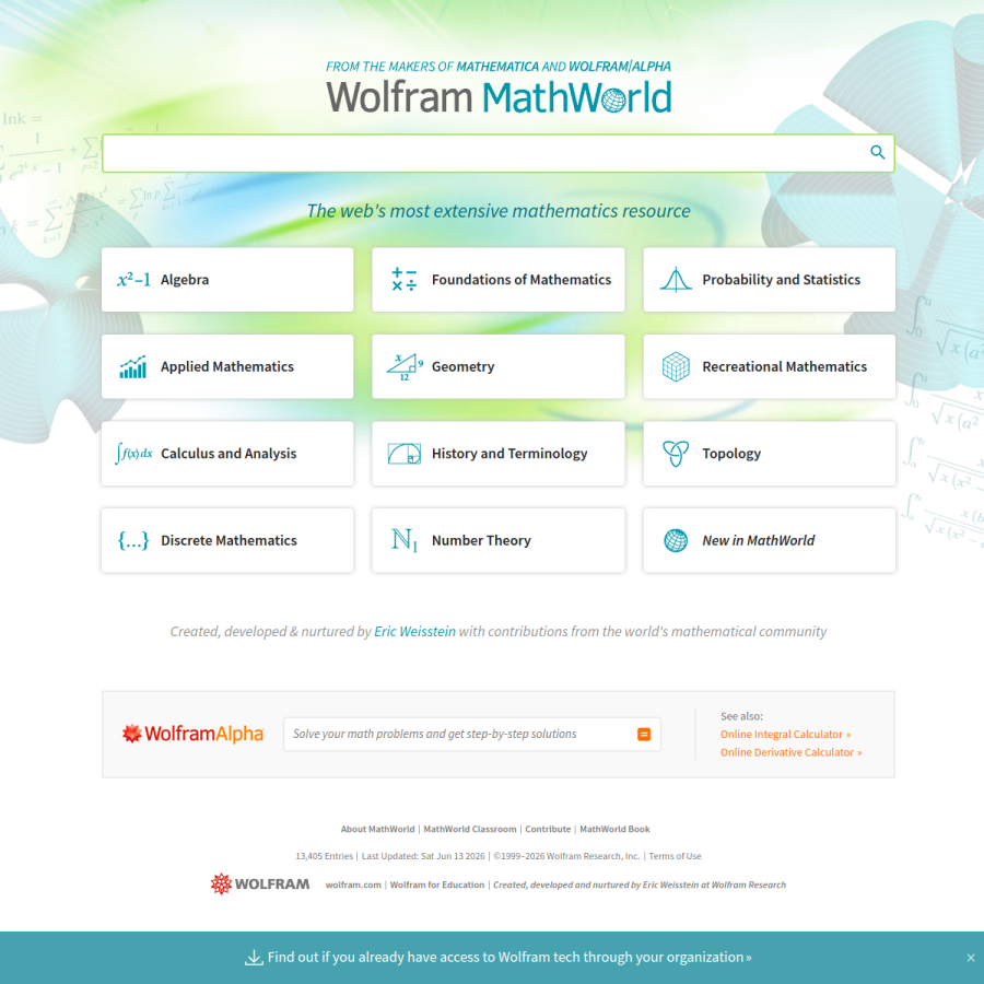 mathworld.wolfram.com homepage screenshot