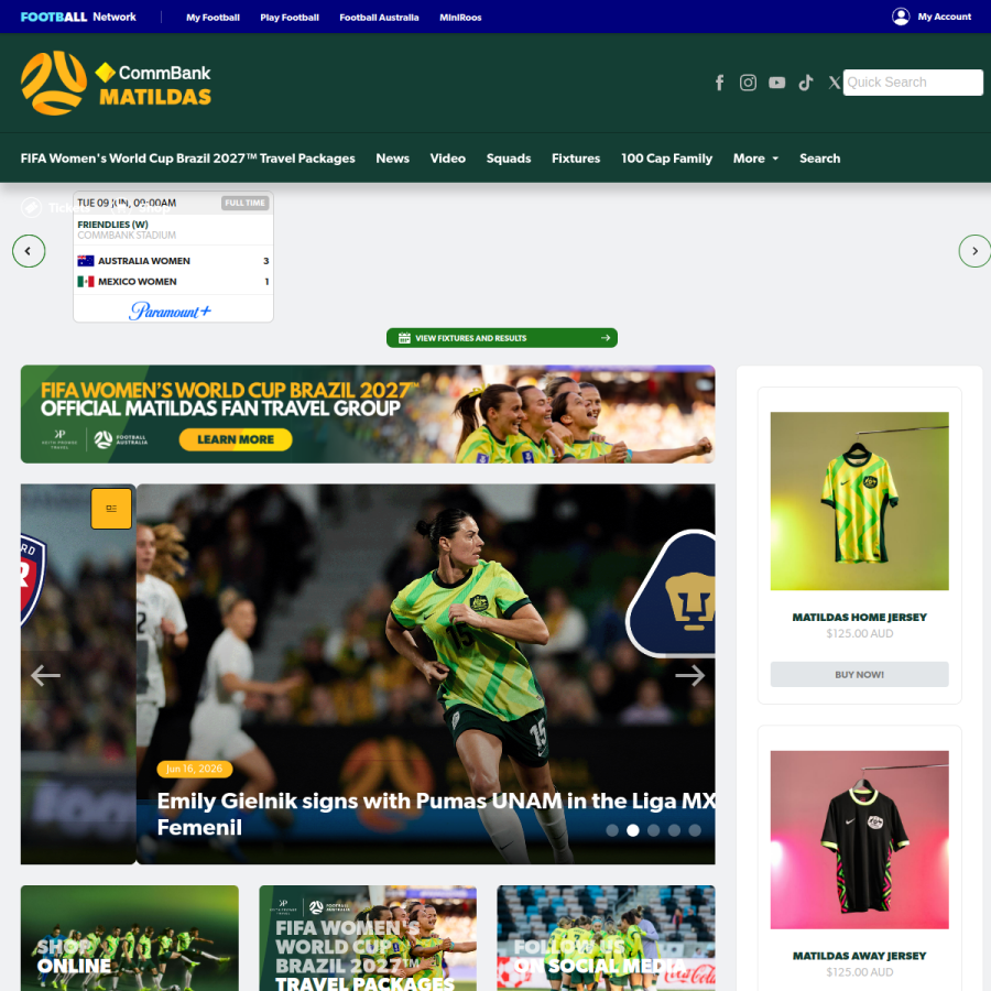 matildas.com.au homepage screenshot