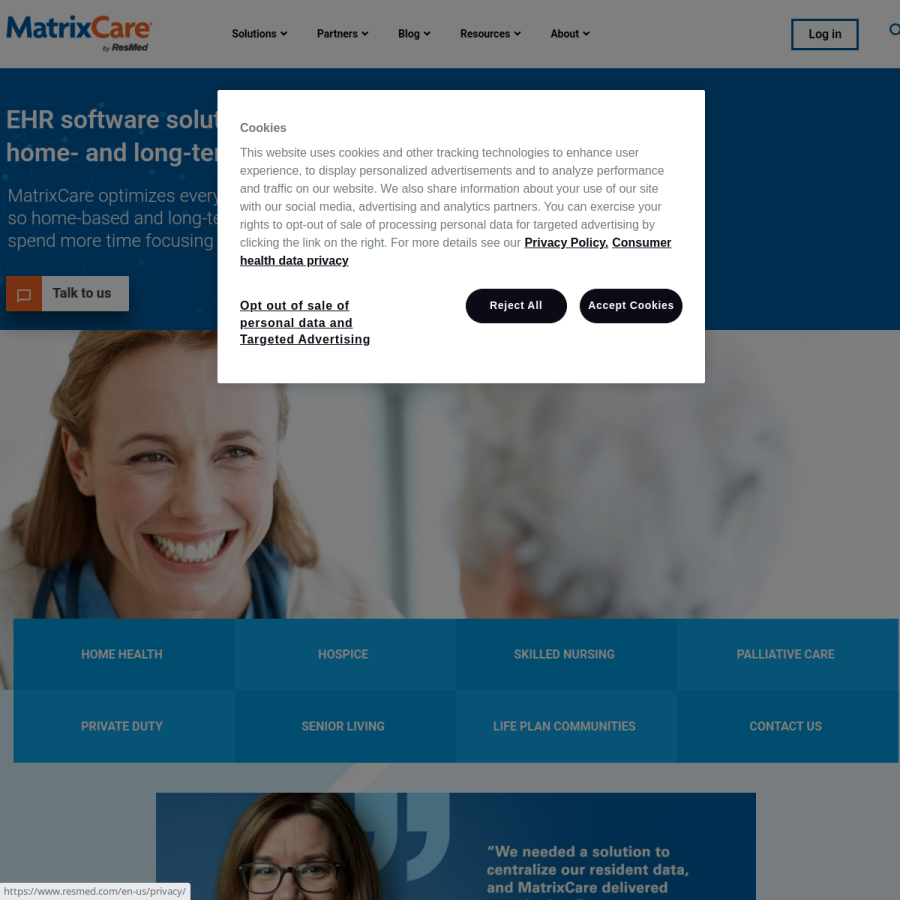 matrixcare.com homepage screenshot