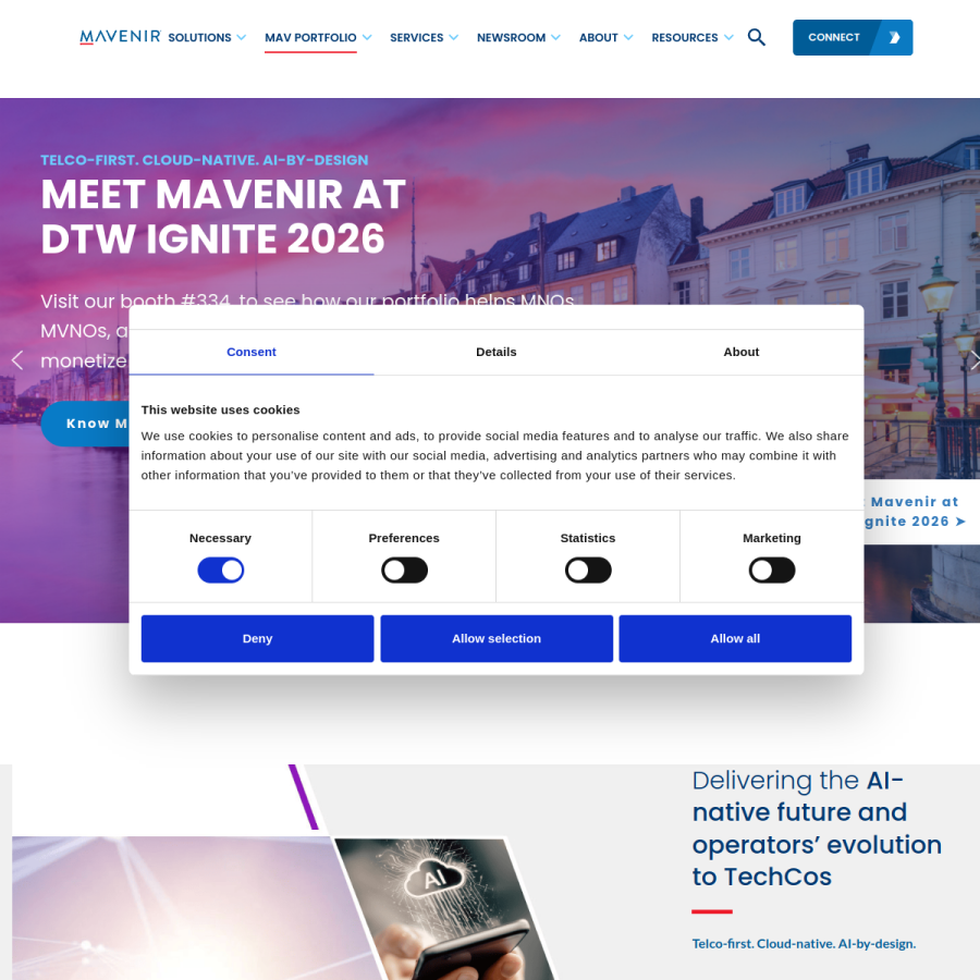 mavenir.com homepage screenshot