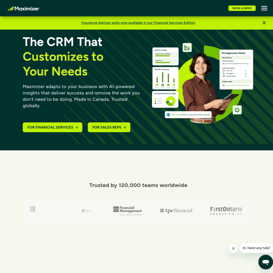 maximizer.com homepage screenshot