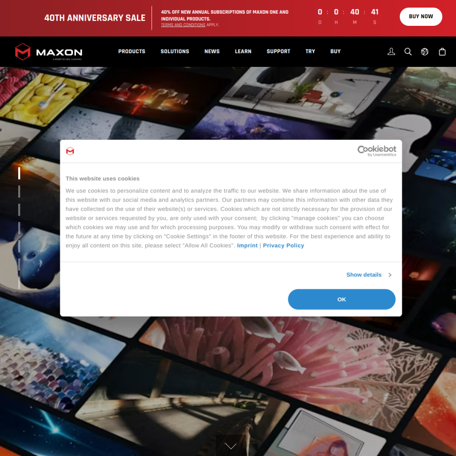 maxon.net homepage screenshot