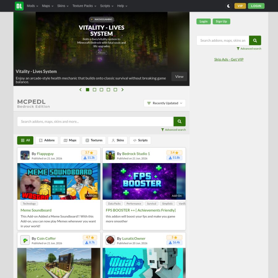mcpedl.com homepage screenshot