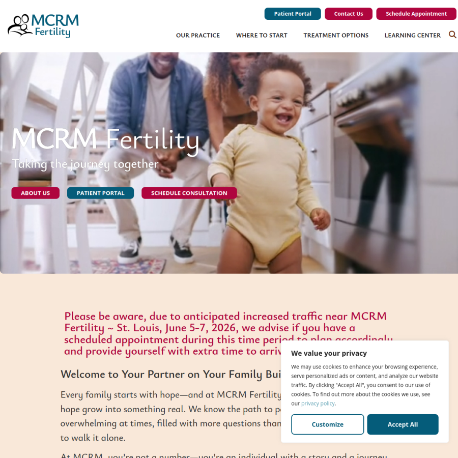 mcrmfertility.com homepage screenshot