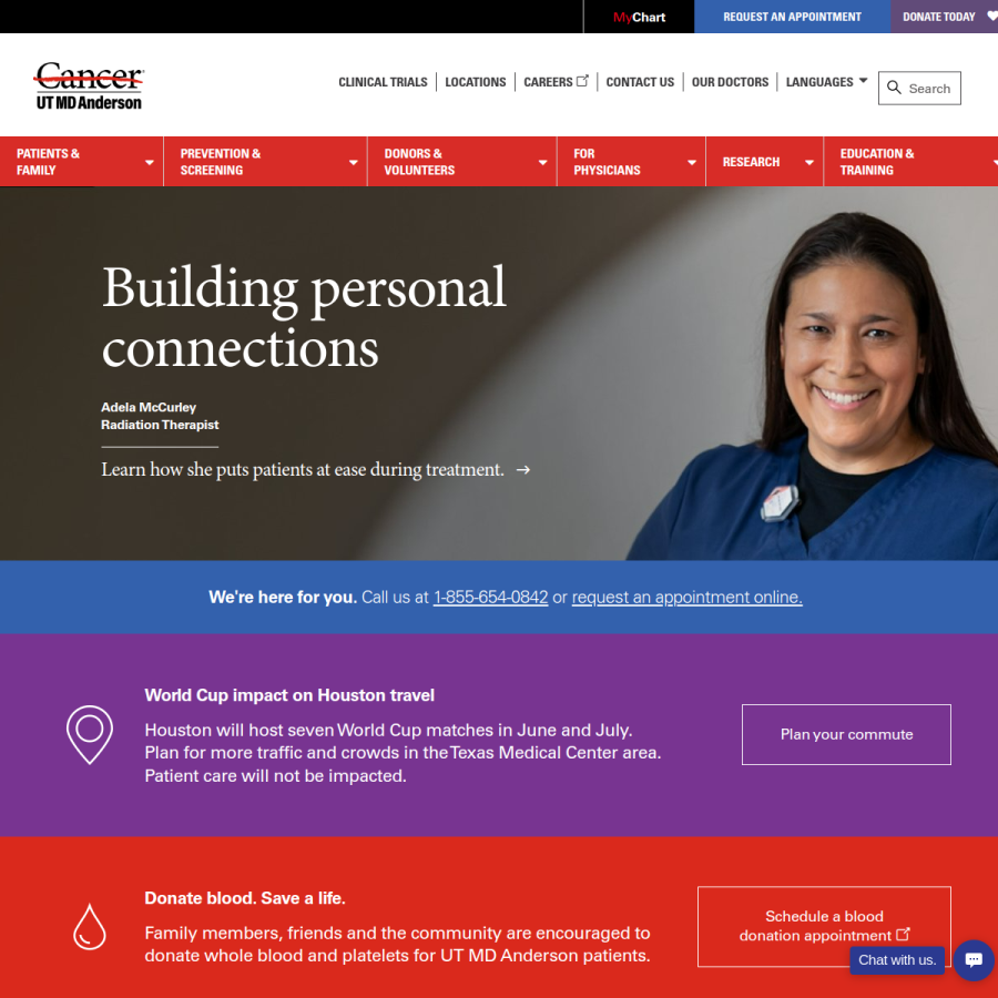 mdanderson.org homepage screenshot