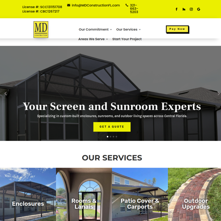 mdconstructionfl.com homepage screenshot