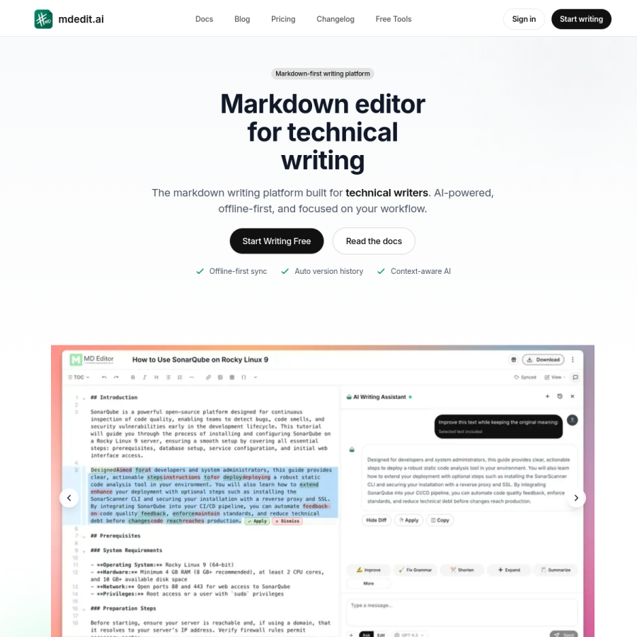 mdedit.ai homepage screenshot