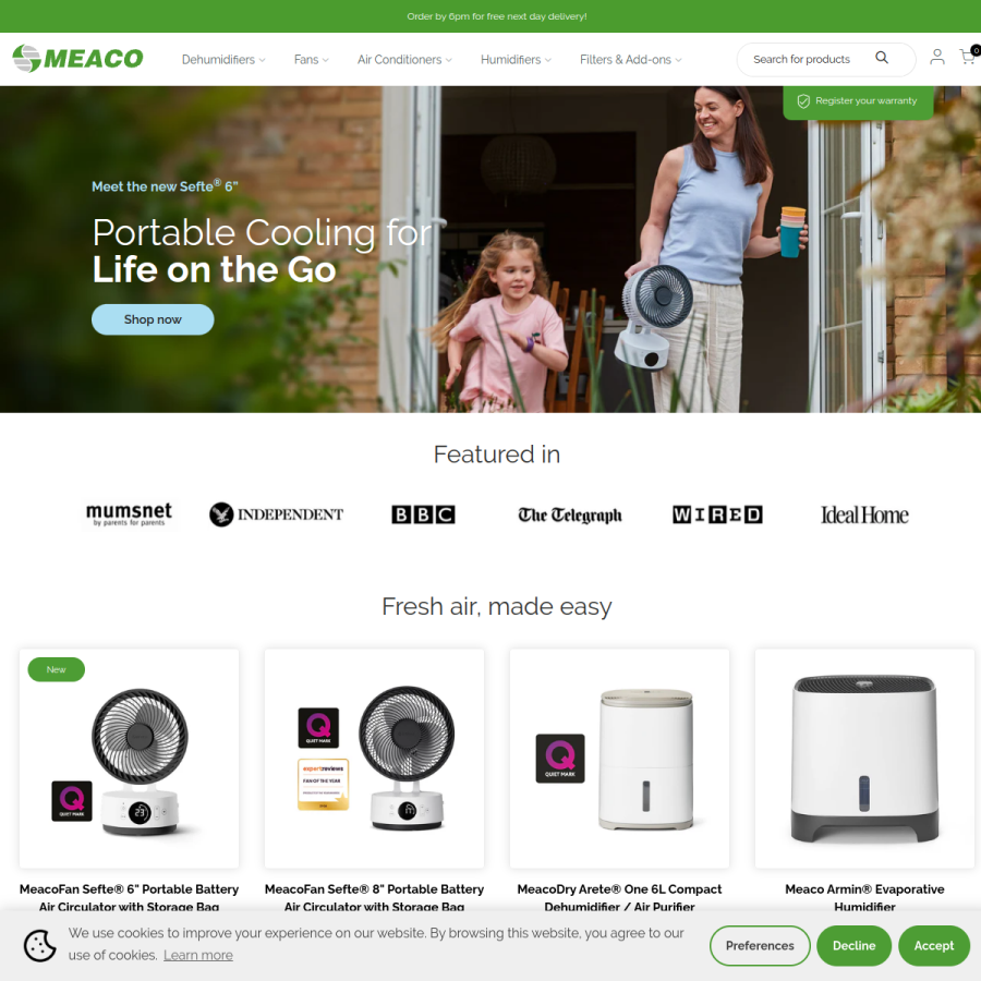 meaco.com homepage screenshot