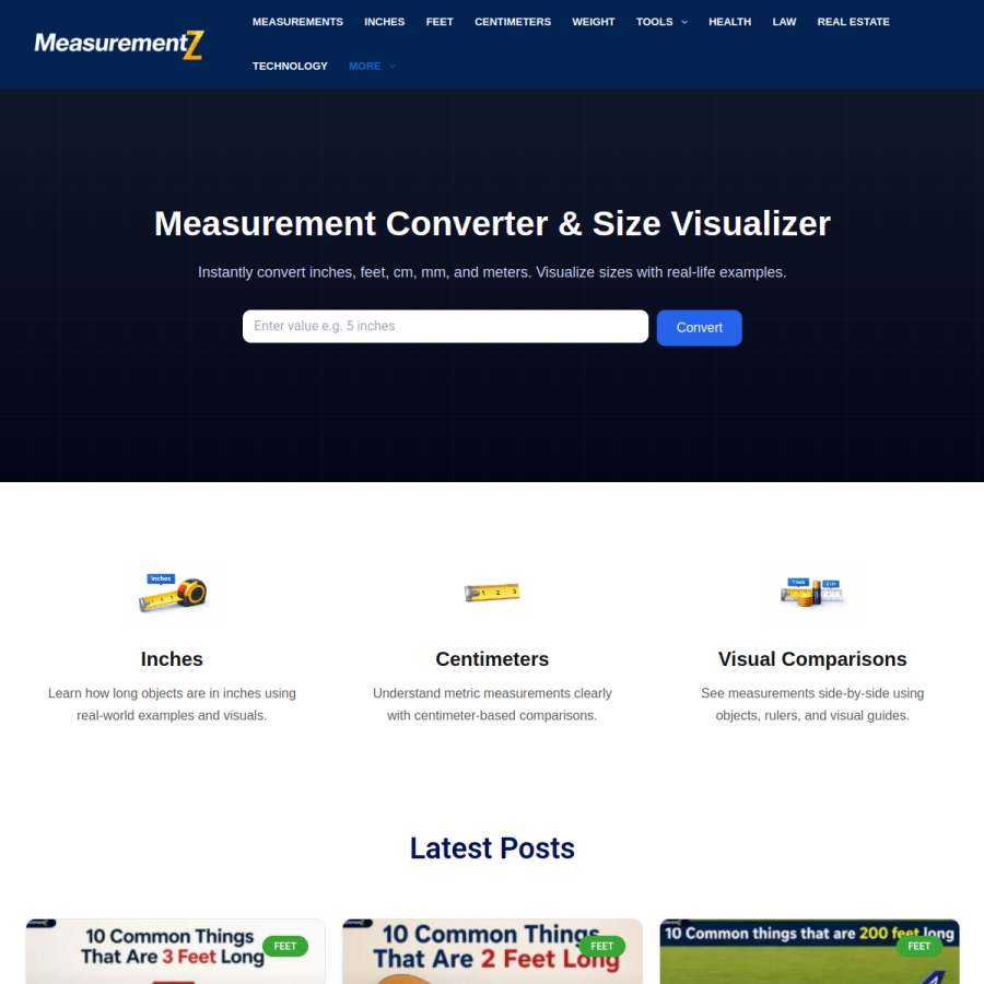 measurementz.com homepage screenshot