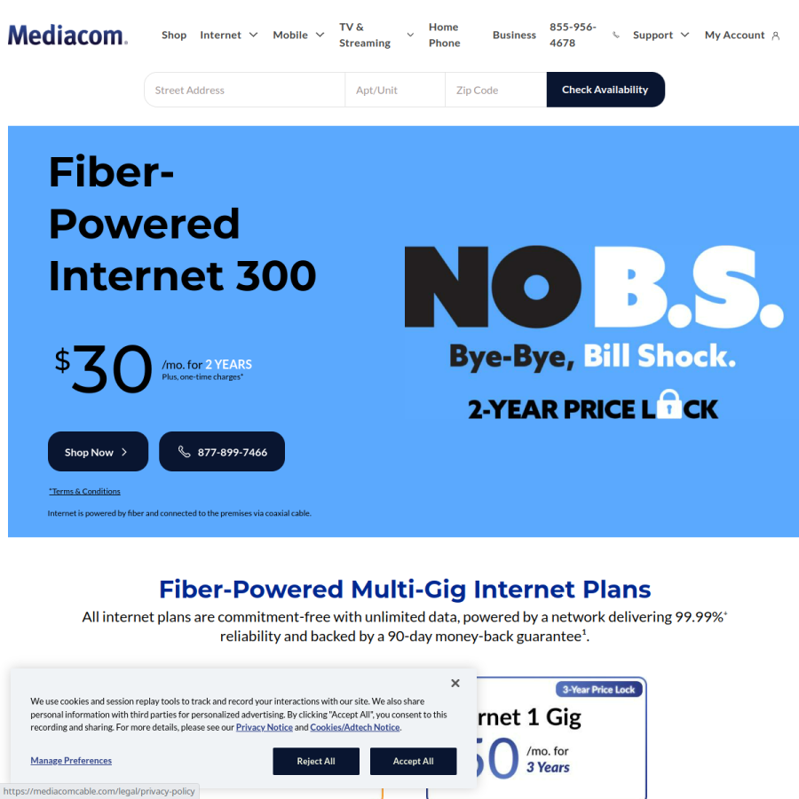 mediacomcable.com homepage screenshot